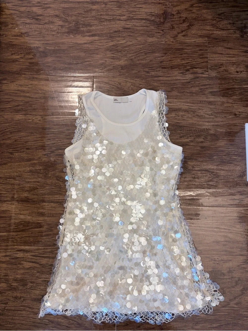 Tory Burch Sequin Mesh Dress in Snow White / new ivory